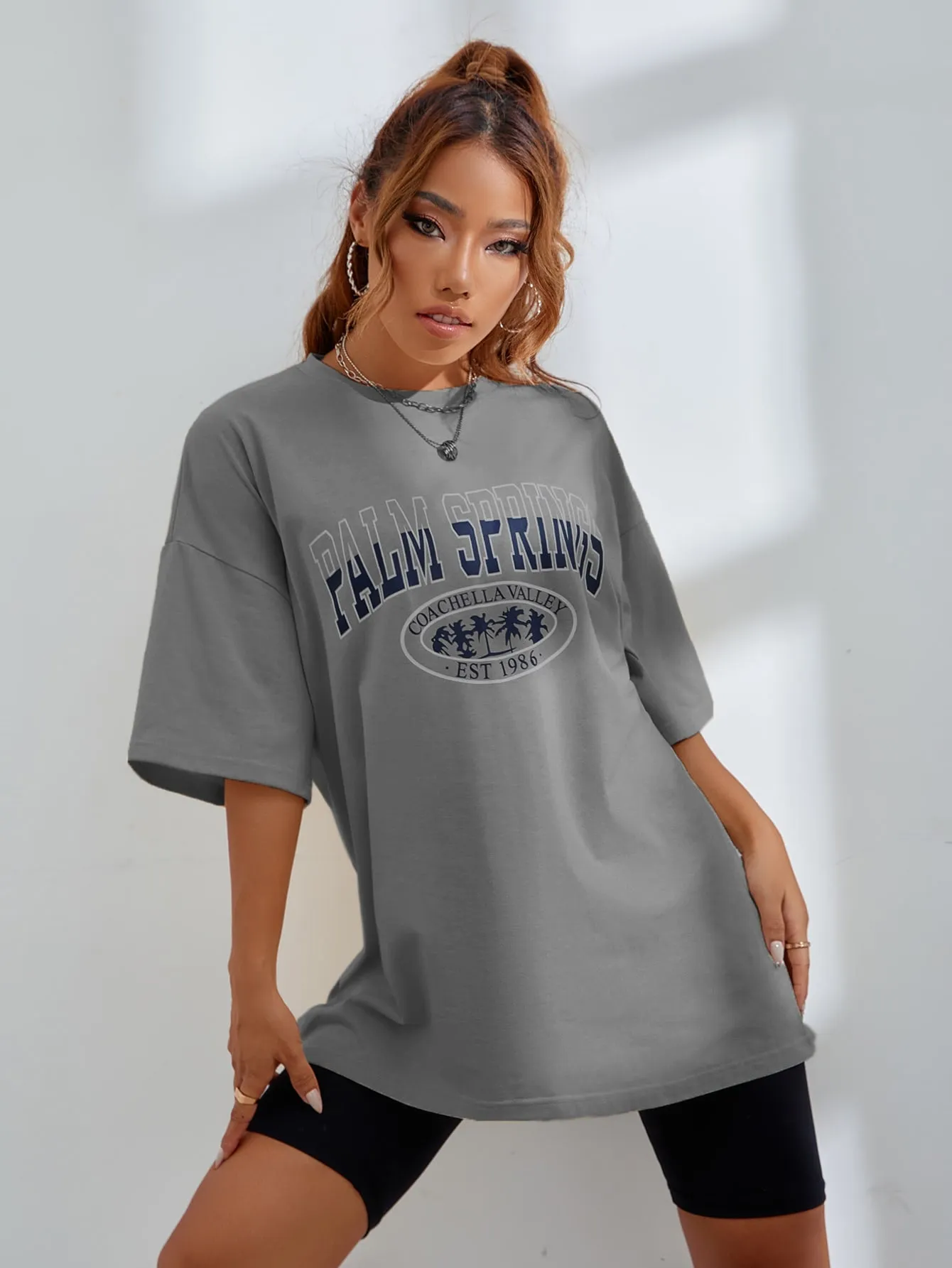 Letter Graphic Oversized Longline Tee