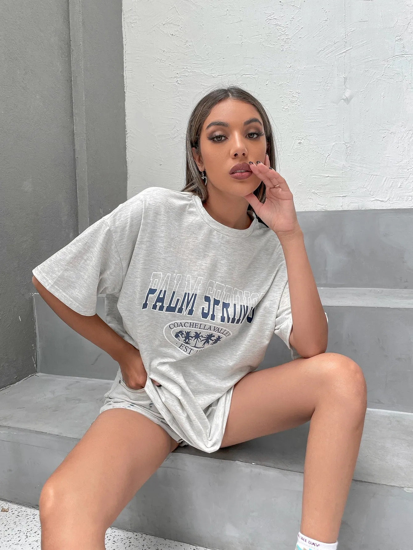 Letter Graphic Oversized Longline Tee
