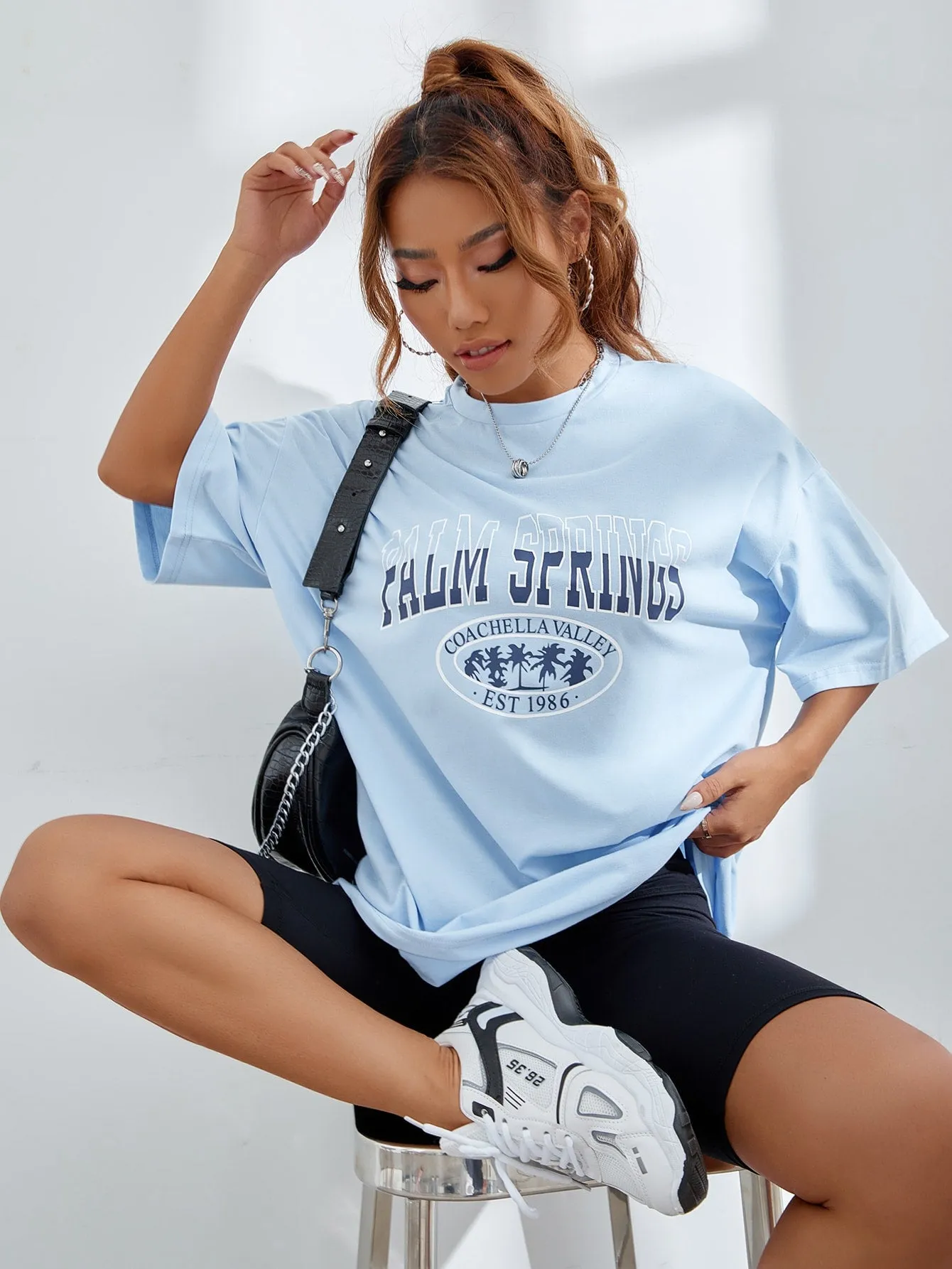 Letter Graphic Oversized Longline Tee