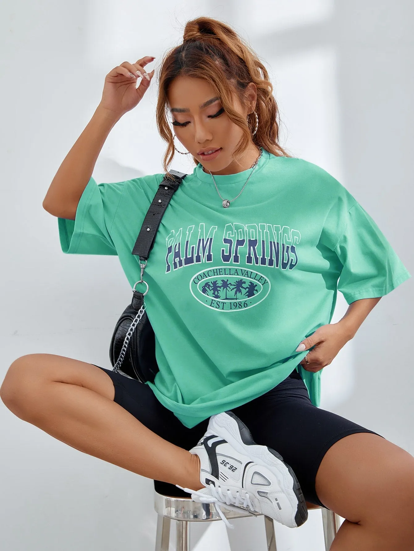 Letter Graphic Oversized Longline Tee