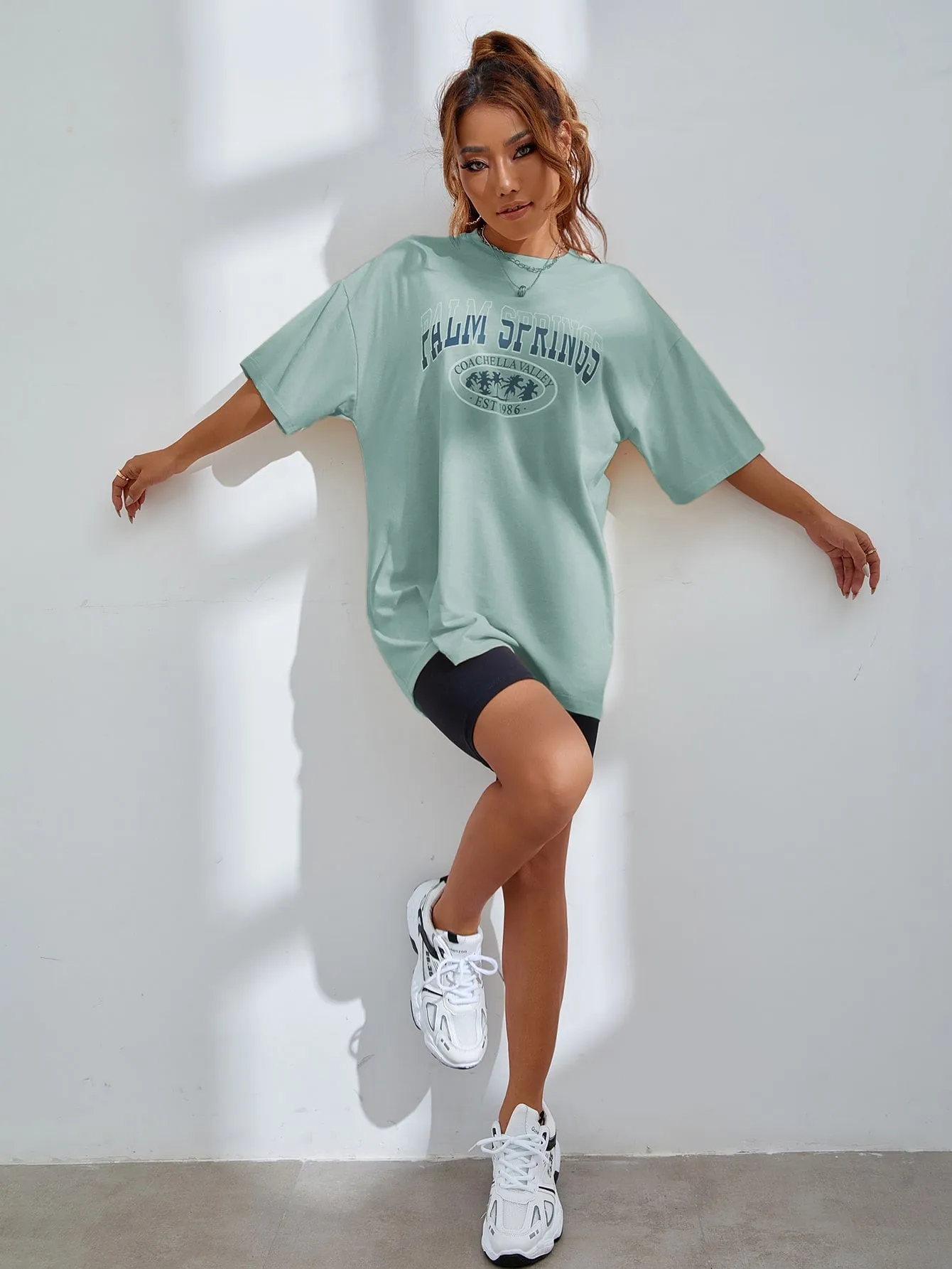 Letter Graphic Oversized Longline Tee