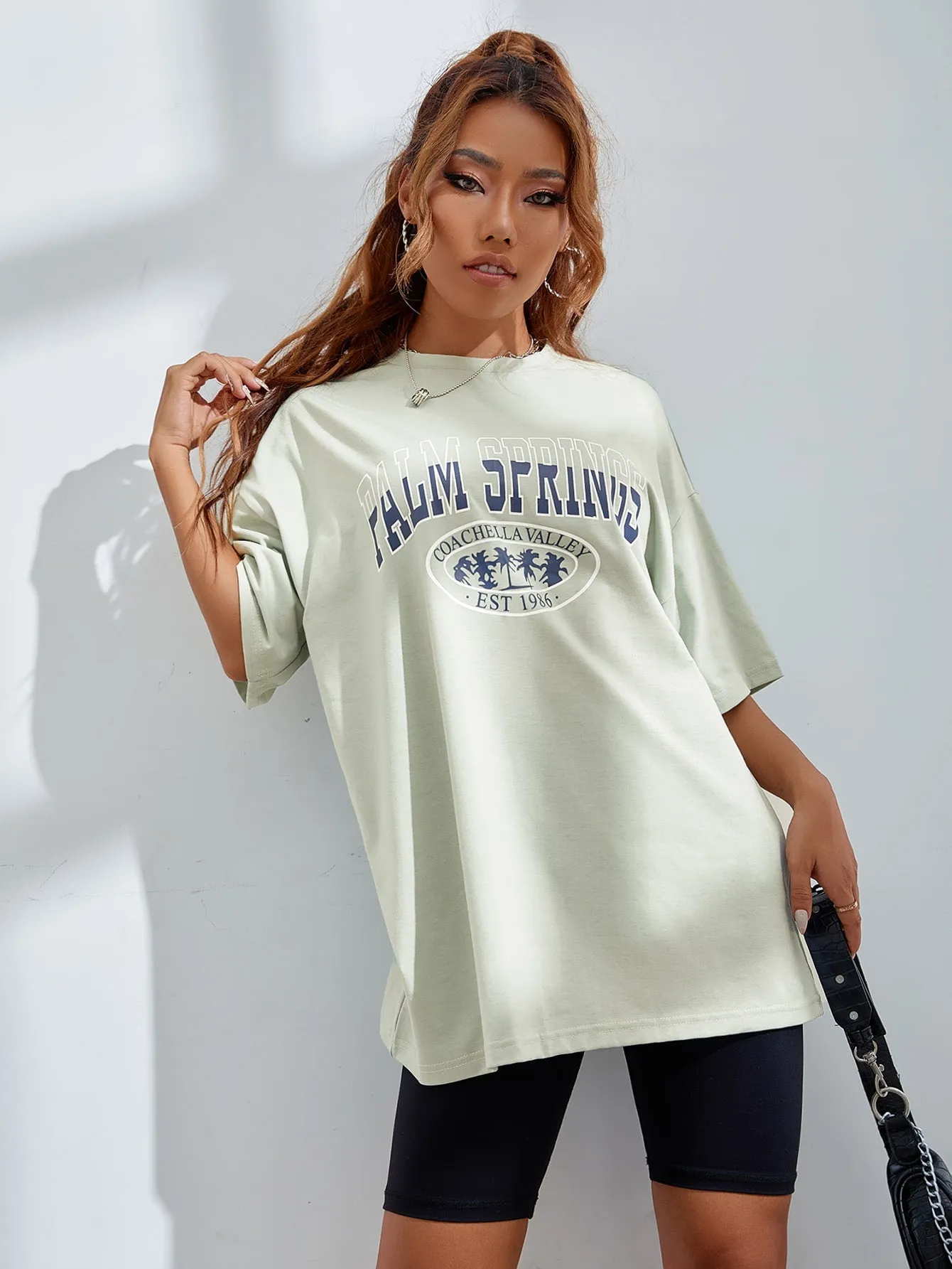 Letter Graphic Oversized Longline Tee