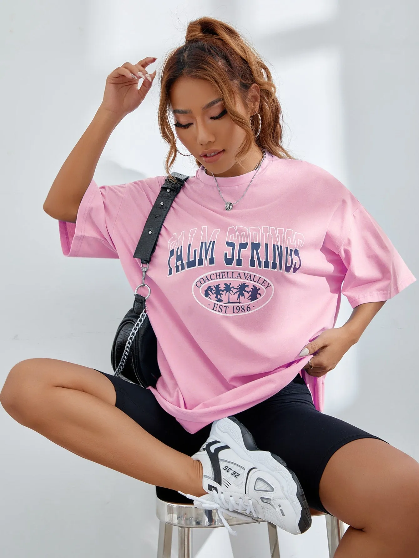 Letter Graphic Oversized Longline Tee