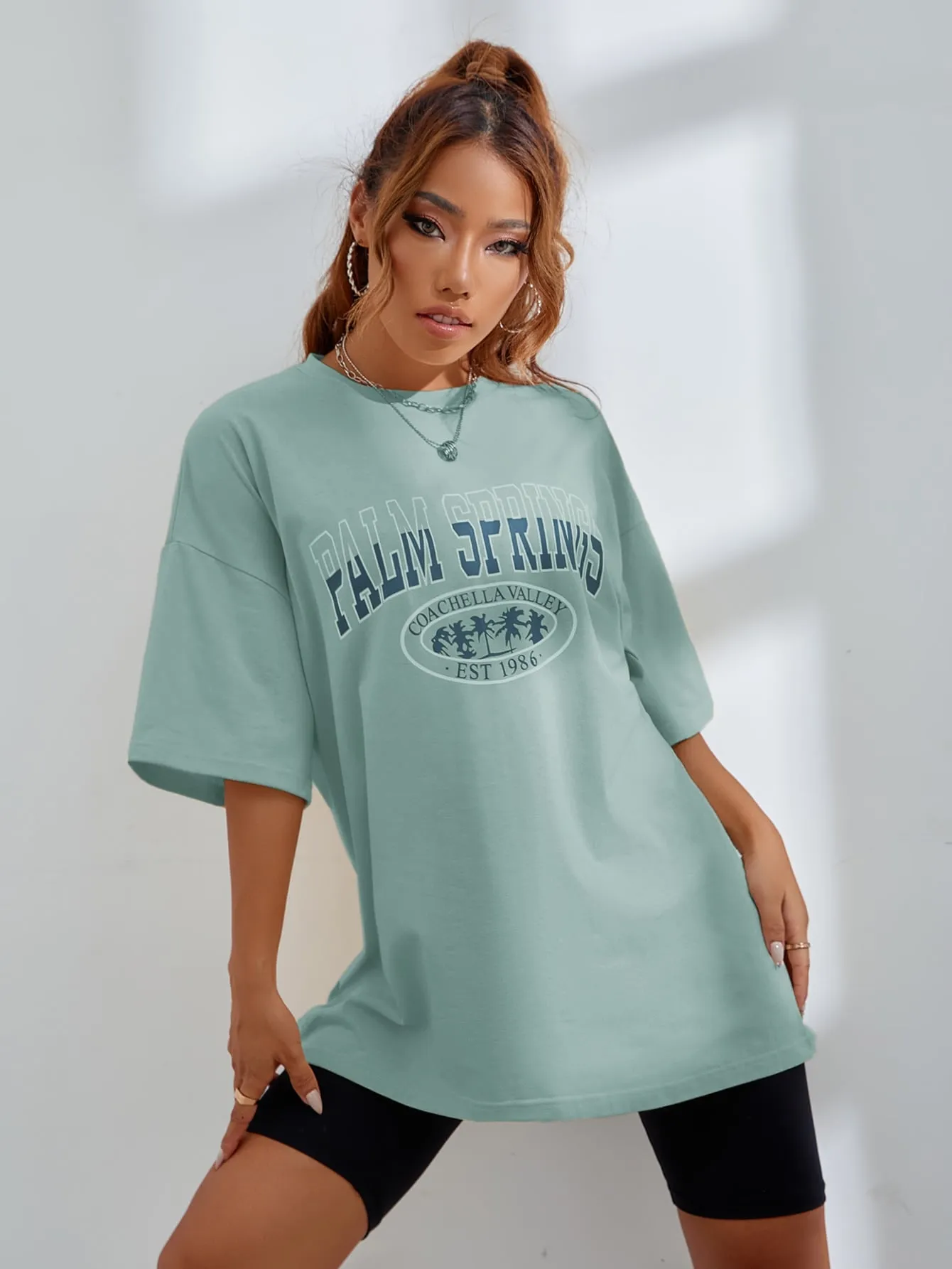 Letter Graphic Oversized Longline Tee