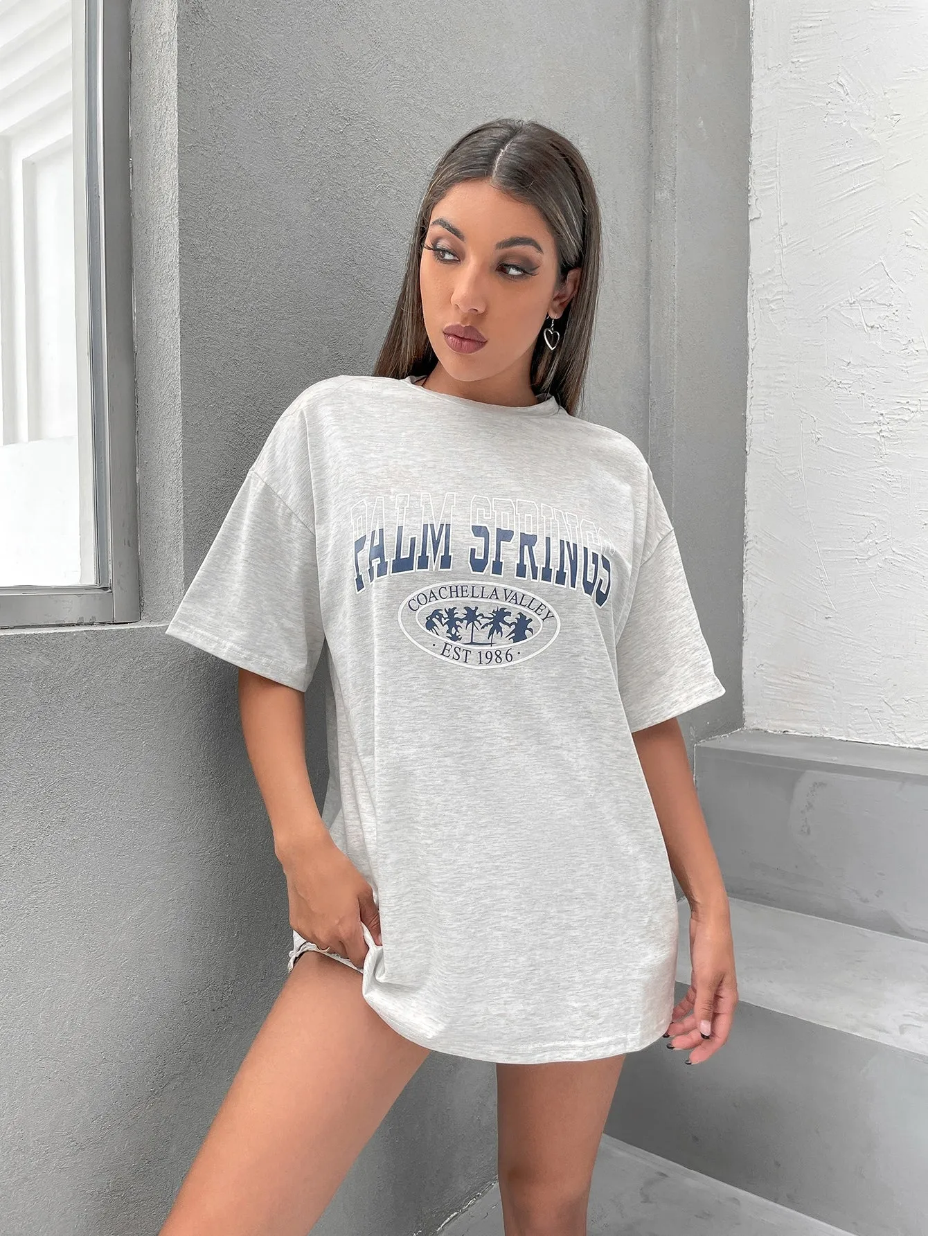 Letter Graphic Oversized Longline Tee