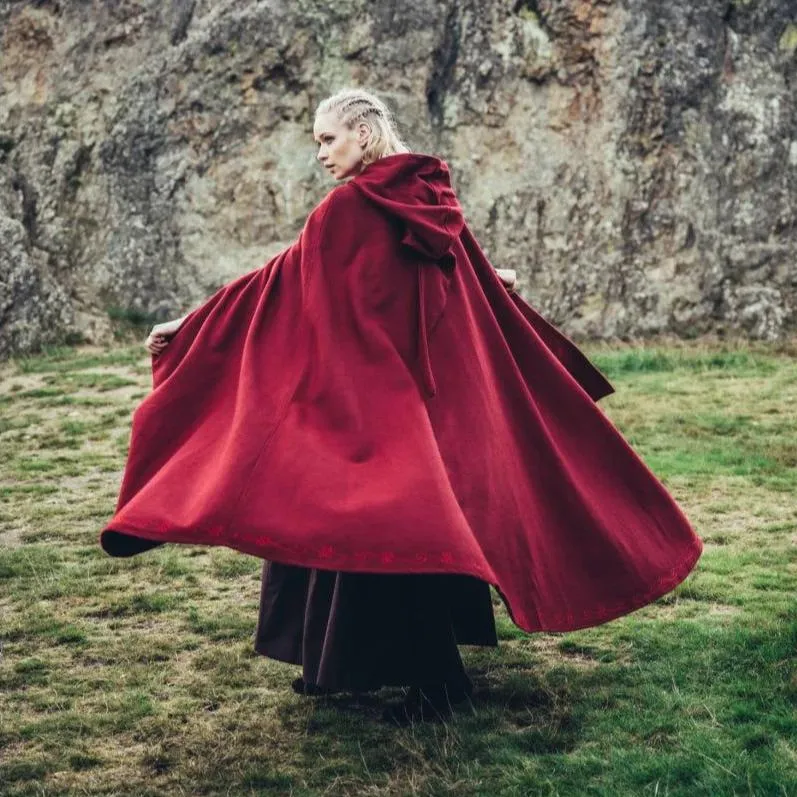 Long Wool Viking Cloak | Hand-Stitched Embroidery