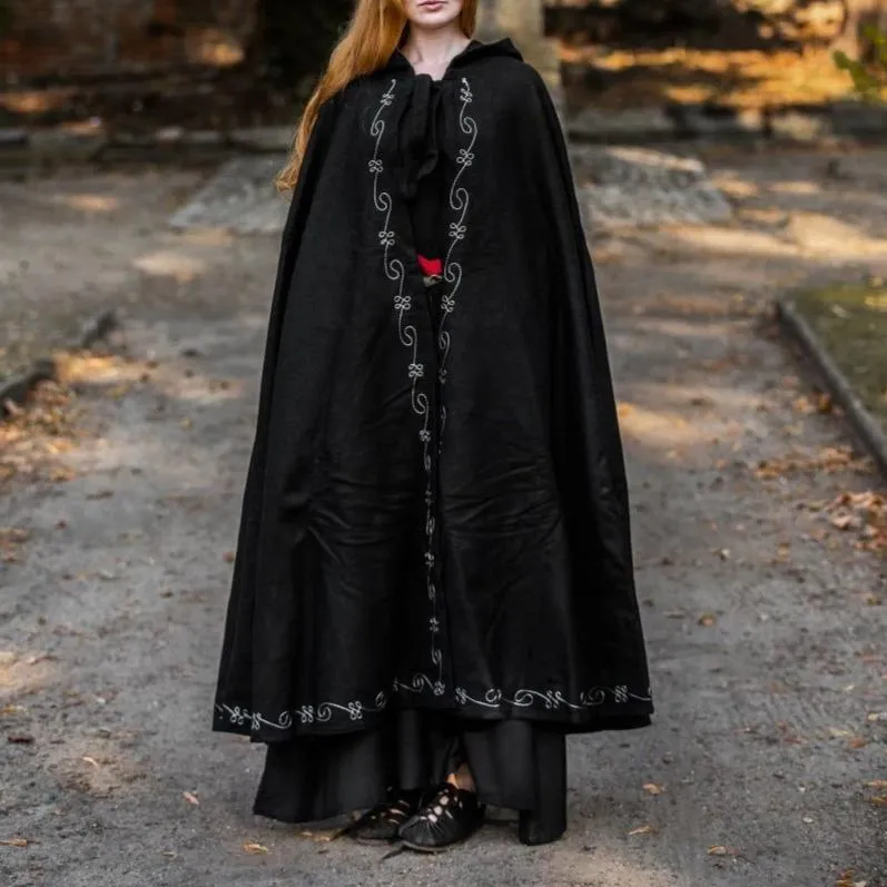Long Wool Viking Cloak | Hand-Stitched Embroidery