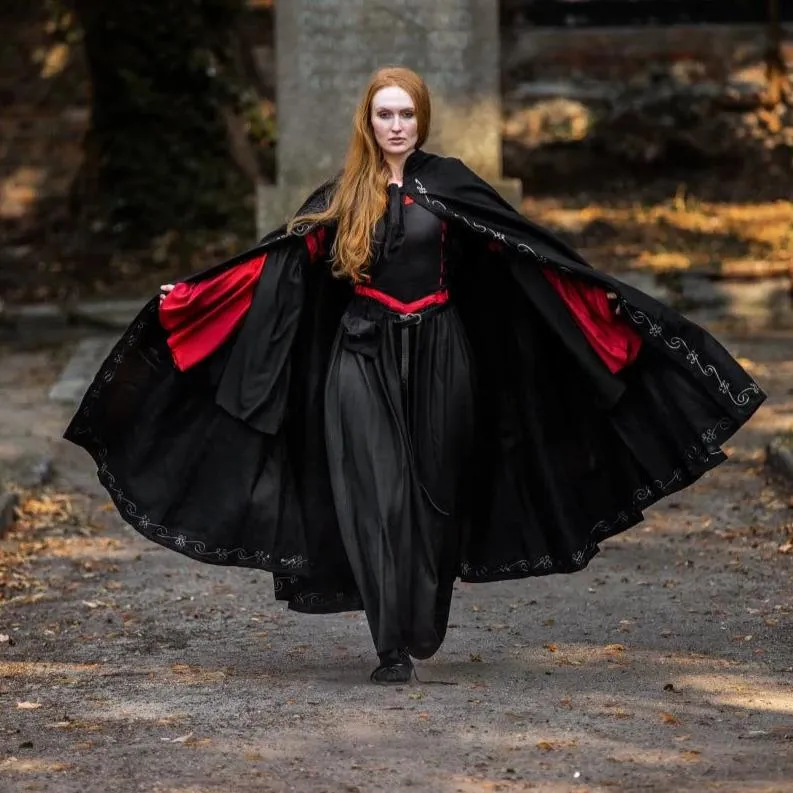 Long Wool Viking Cloak | Hand-Stitched Embroidery