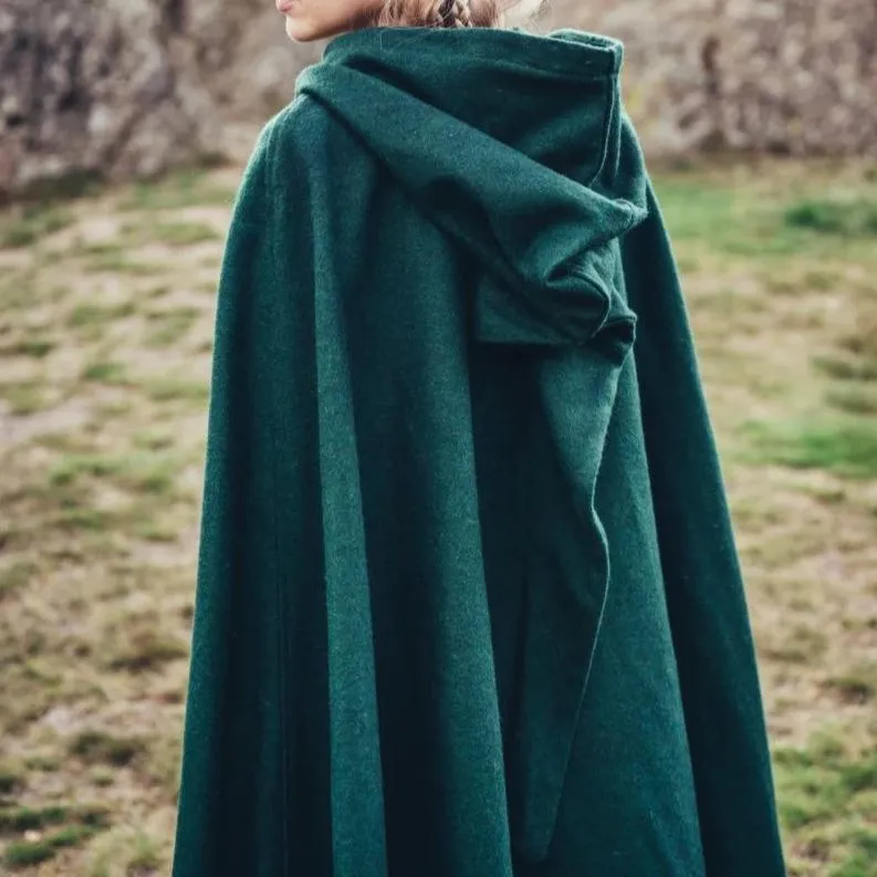 Long Wool Viking Cloak | Hand-Stitched Embroidery