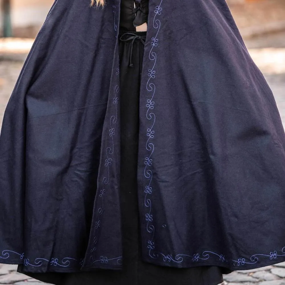 Long Wool Viking Cloak | Hand-Stitched Embroidery