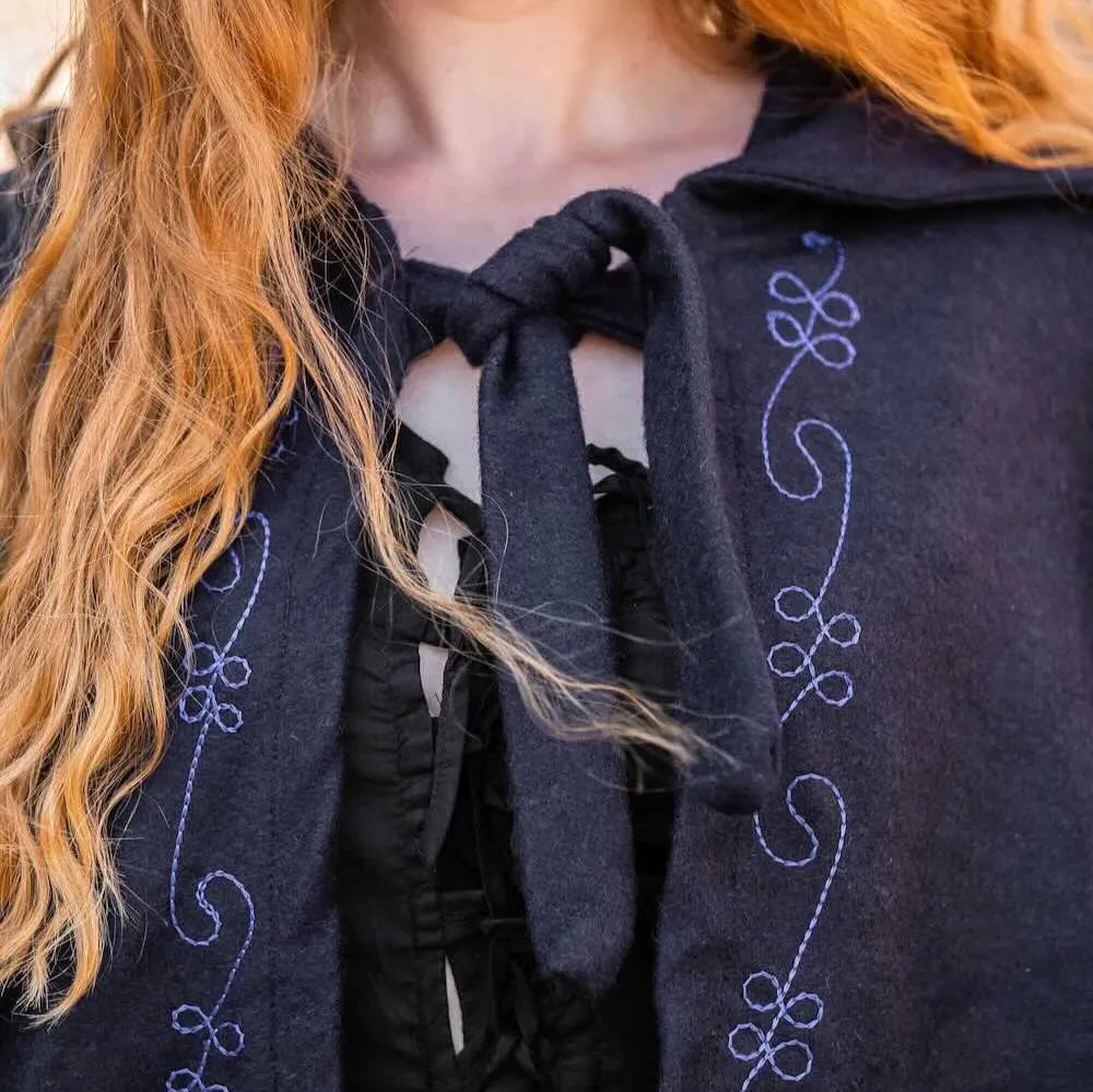 Long Wool Viking Cloak | Hand-Stitched Embroidery