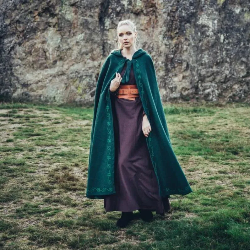 Long Wool Viking Cloak | Hand-Stitched Embroidery