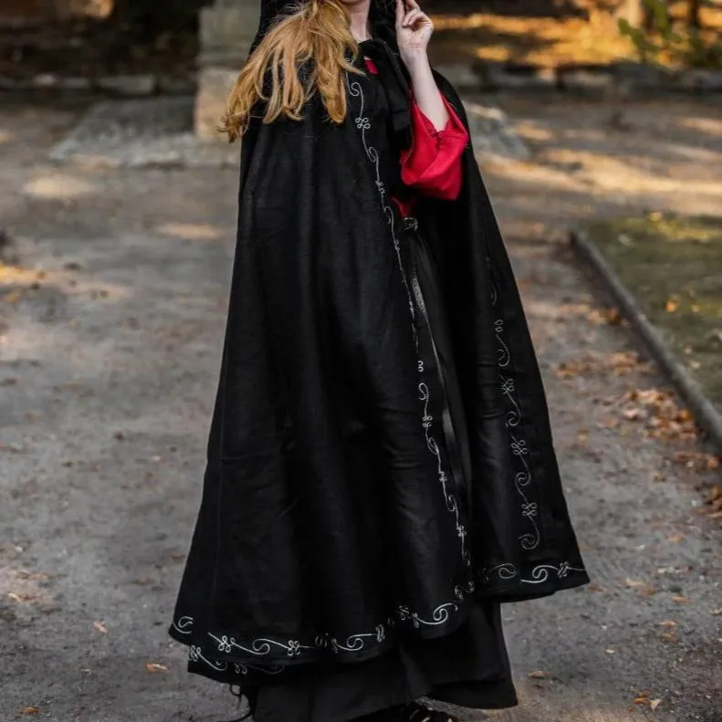 Long Wool Viking Cloak | Hand-Stitched Embroidery