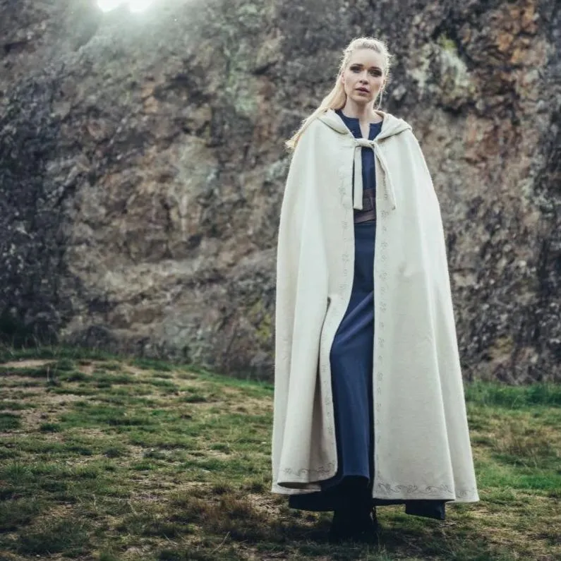Long Wool Viking Cloak | Hand-Stitched Embroidery