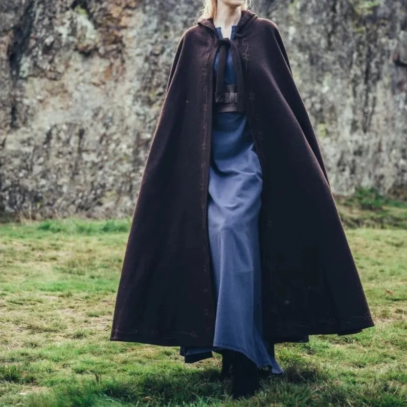 Long Wool Viking Cloak | Hand-Stitched Embroidery