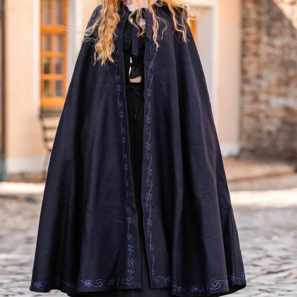 Long Wool Viking Cloak | Hand-Stitched Embroidery