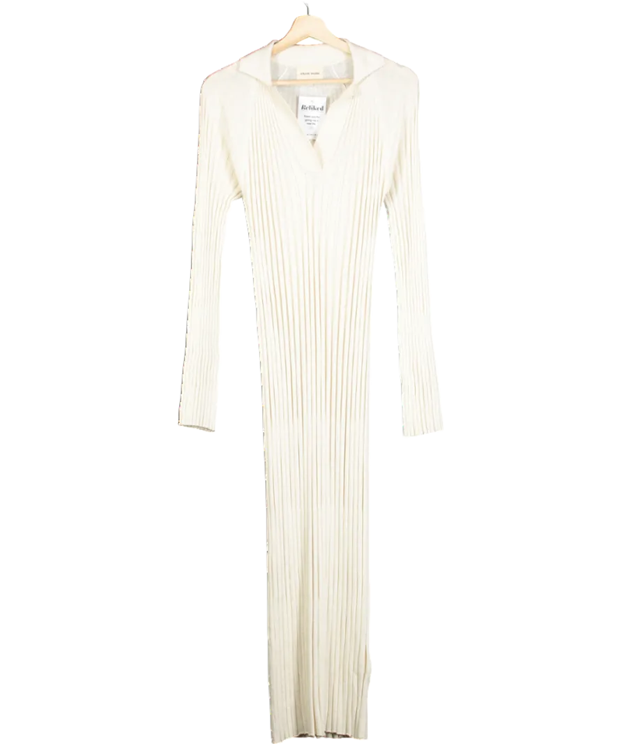 LouLou Studio Cream Kale Ribbed Silk Cotton Blend Midi Dress UK XS
