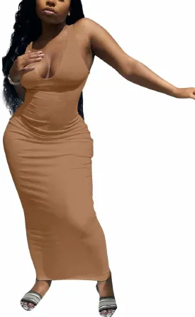 LovelyWholesale Maxi Dress for Women Sexy Sundresses Bodycon Ribbed Tank Dresses Summer Party Dress
