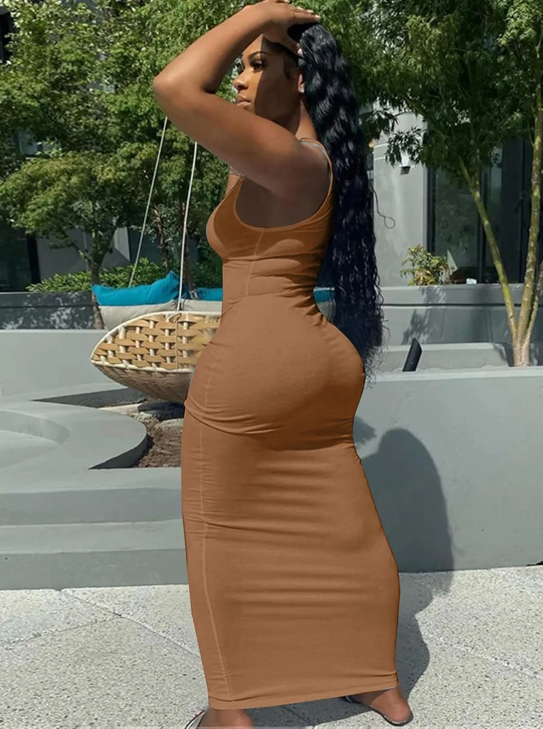 LovelyWholesale Maxi Dress for Women Sexy Sundresses Bodycon Ribbed Tank Dresses Summer Party Dress