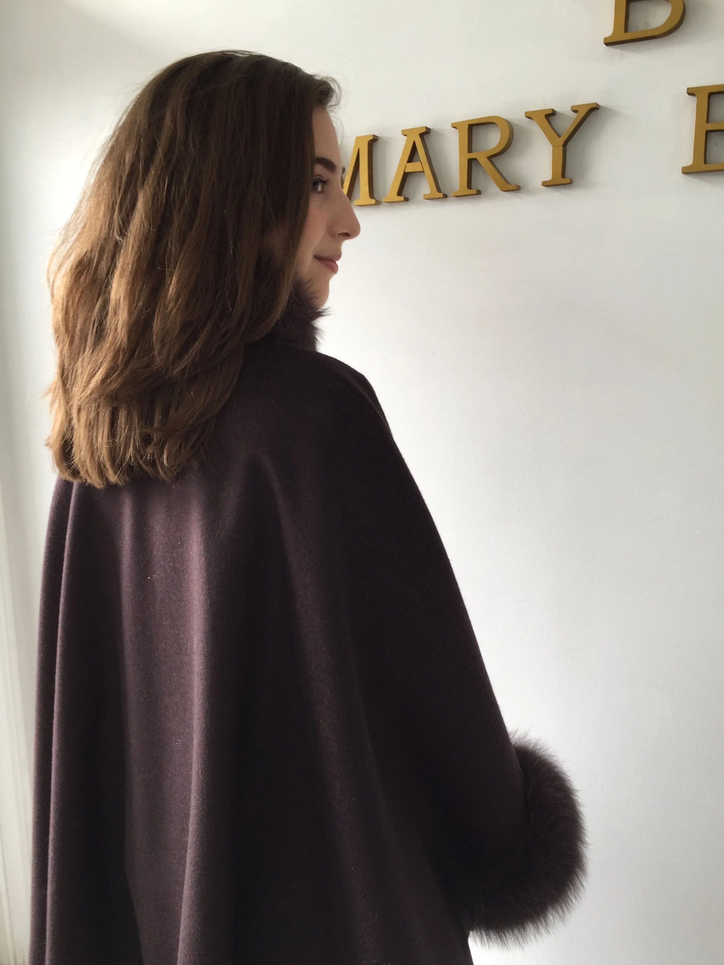 Maria Belted Cape  -  Cashmere & Wool Blend - Fox Trim