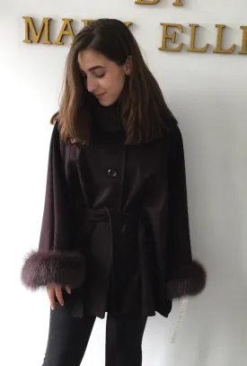 Maria Belted Cape  -  Cashmere & Wool Blend - Fox Trim