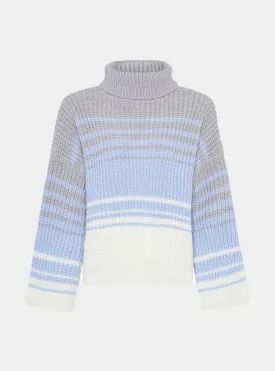Megan Roll Neck Stripe Jumper - Silver Grey