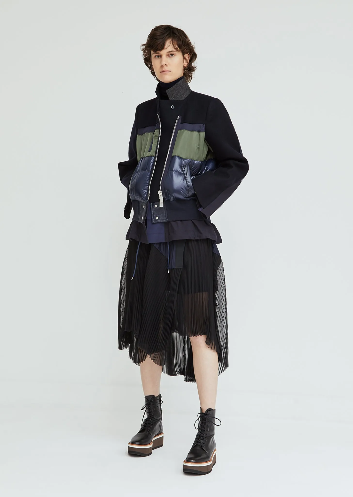 Melton Mixed Fabric Blouson