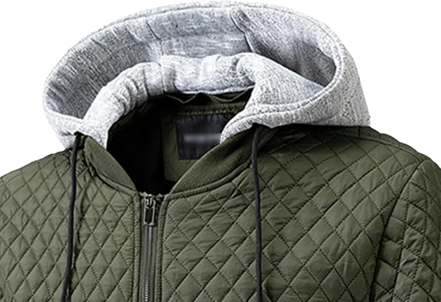 Men's Winter Quilted Jacket with Removable Hood Long Sleeve Casual Diamond Bomber Jacket Warm Winter Padded Coat