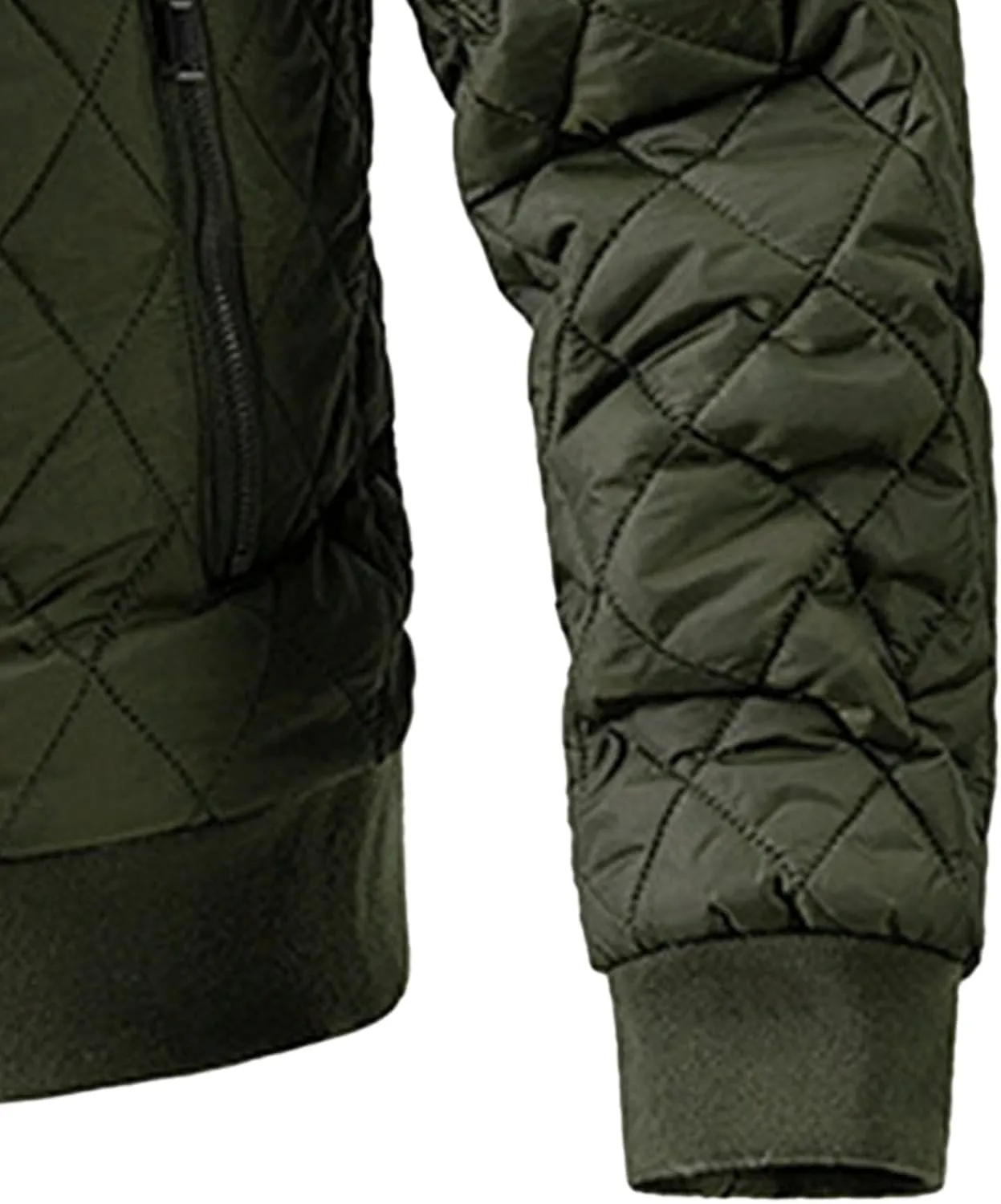 Men's Winter Quilted Jacket with Removable Hood Long Sleeve Casual Diamond Bomber Jacket Warm Winter Padded Coat