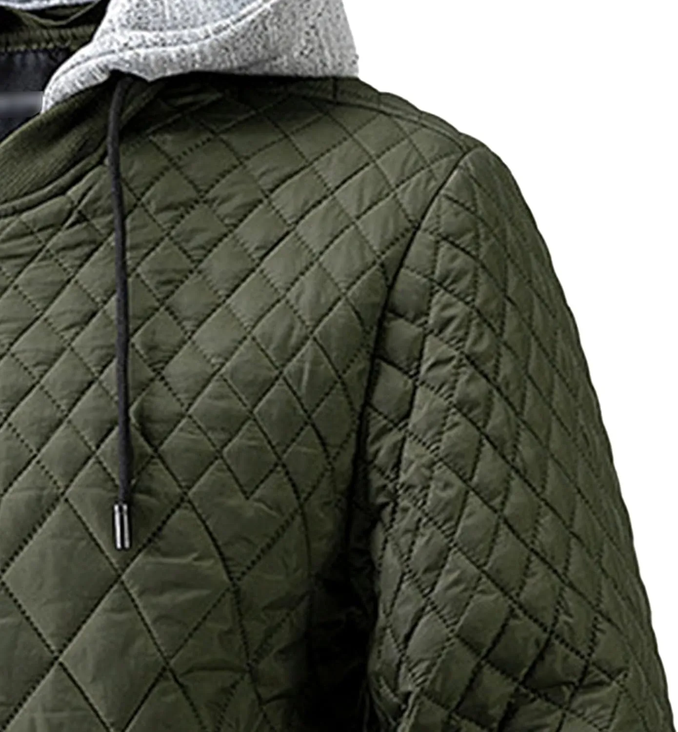 Men's Winter Quilted Jacket with Removable Hood Long Sleeve Casual Diamond Bomber Jacket Warm Winter Padded Coat