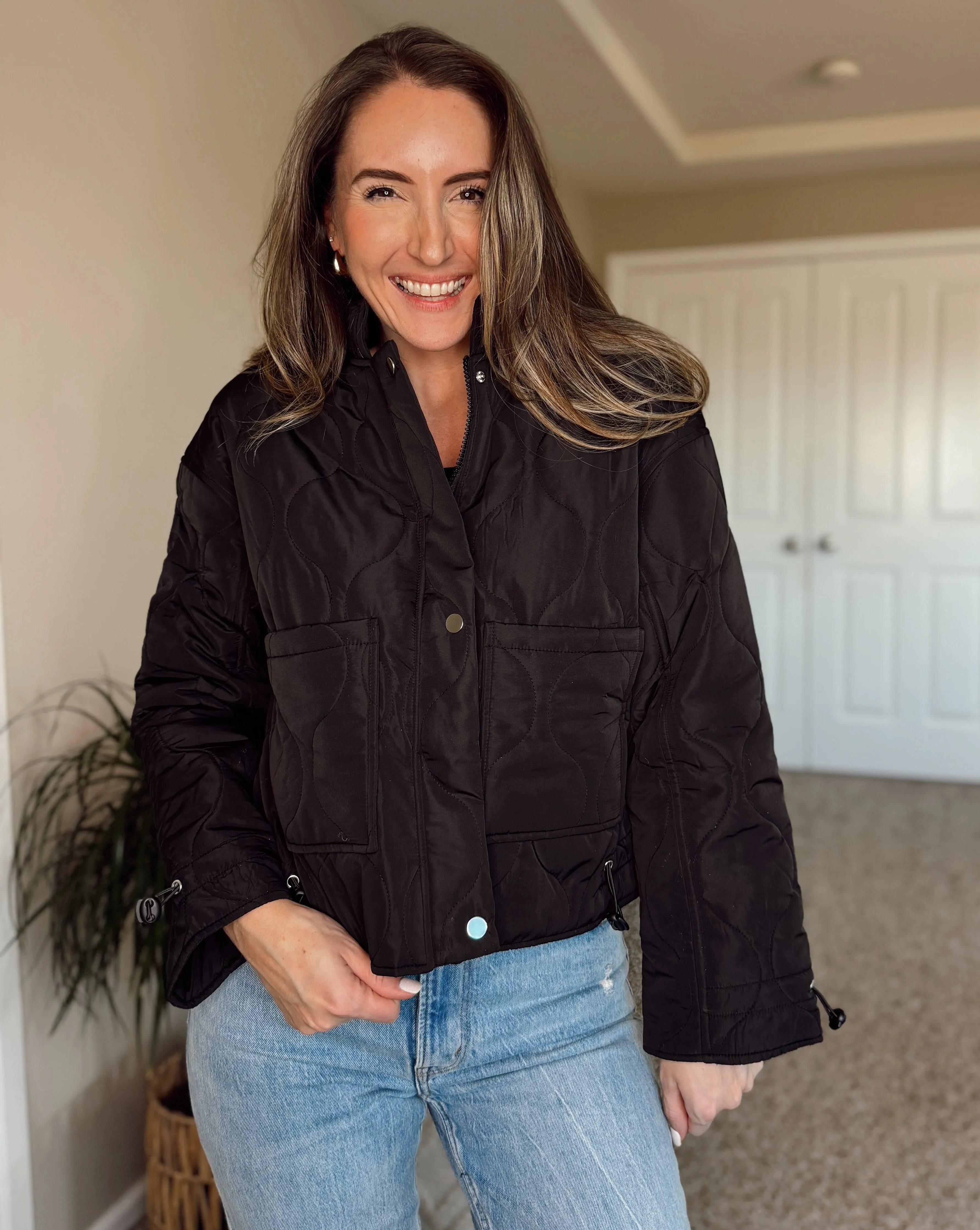 MEROKEETY Stand Collar Zip Up Lightweight Quilted Puffer Jacket
