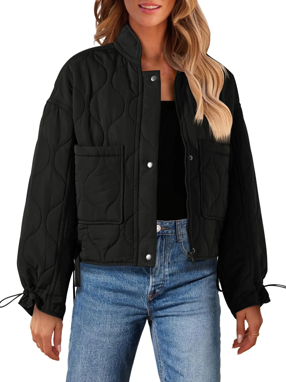 MEROKEETY Stand Collar Zip Up Lightweight Quilted Puffer Jacket