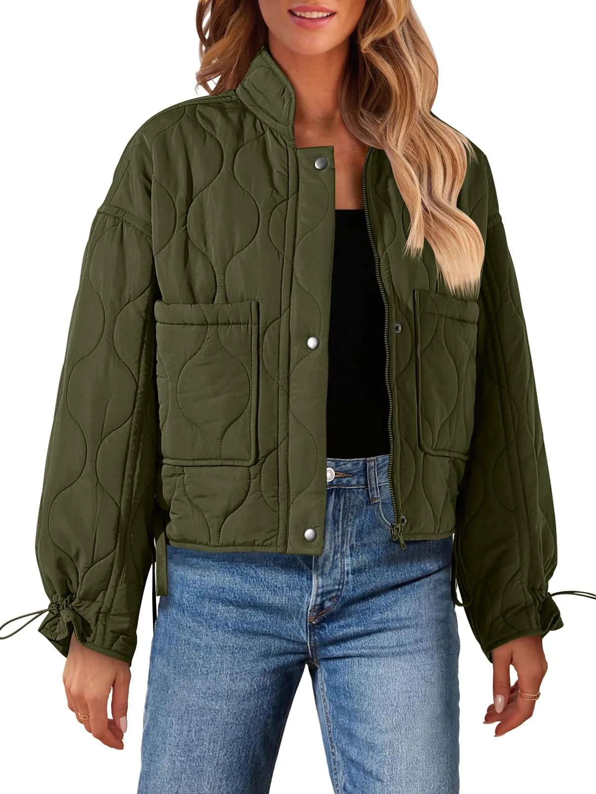 MEROKEETY Stand Collar Zip Up Lightweight Quilted Puffer Jacket