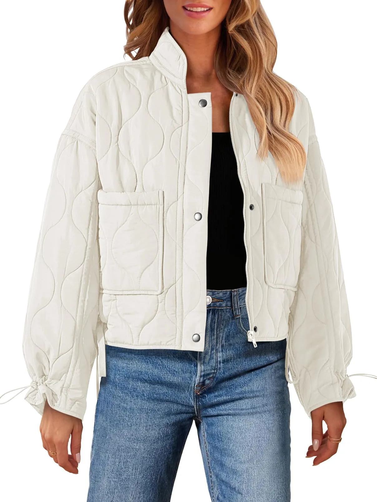 MEROKEETY Stand Collar Zip Up Lightweight Quilted Puffer Jacket