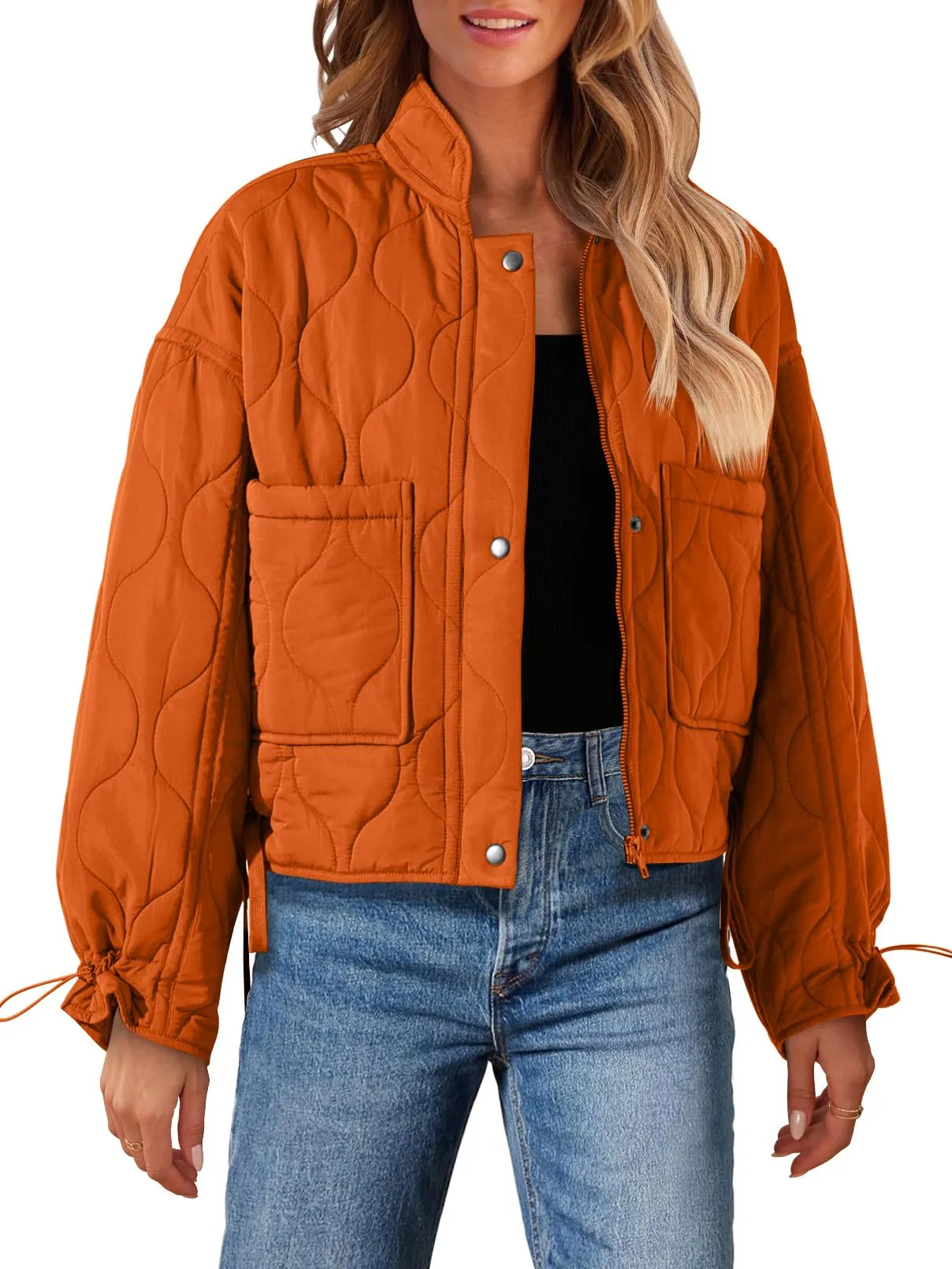 MEROKEETY Stand Collar Zip Up Lightweight Quilted Puffer Jacket