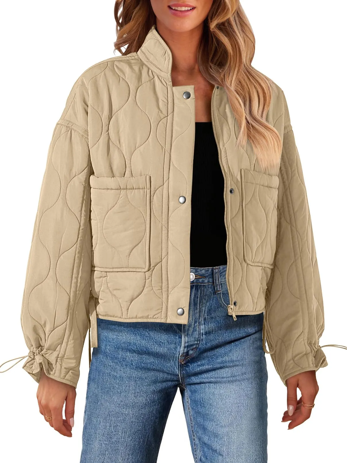 MEROKEETY Stand Collar Zip Up Lightweight Quilted Puffer Jacket