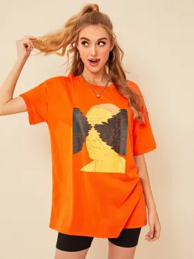 Neon Orange Figure Print Tee