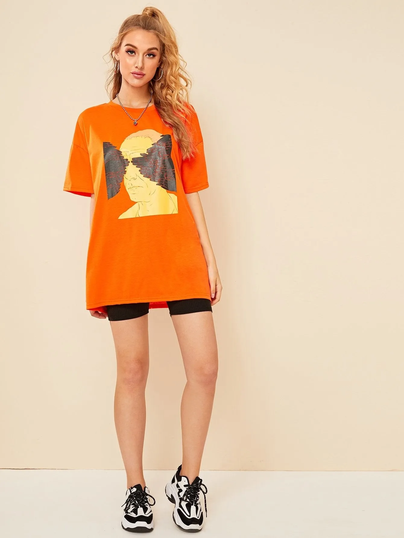 Neon Orange Figure Print Tee