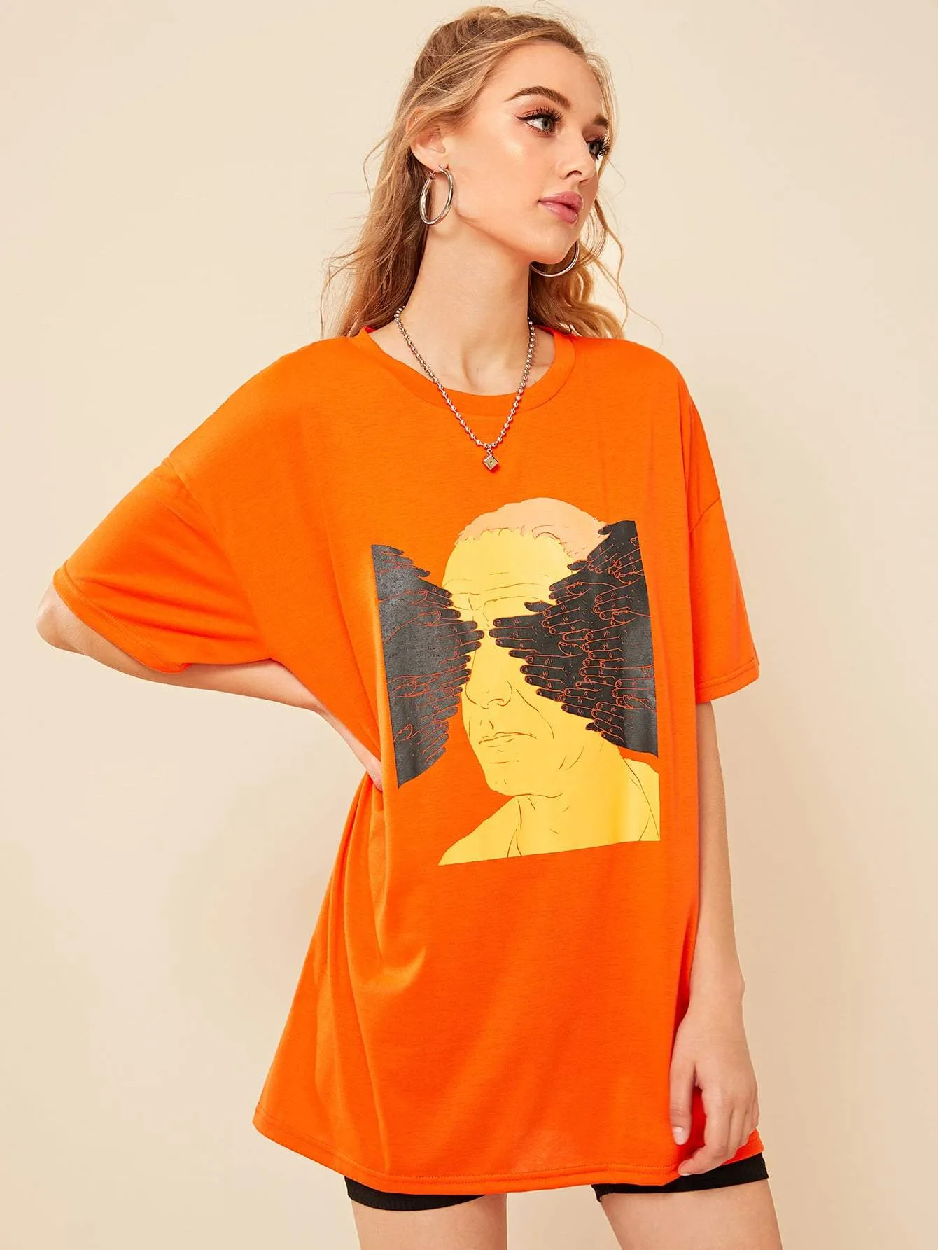 Neon Orange Figure Print Tee