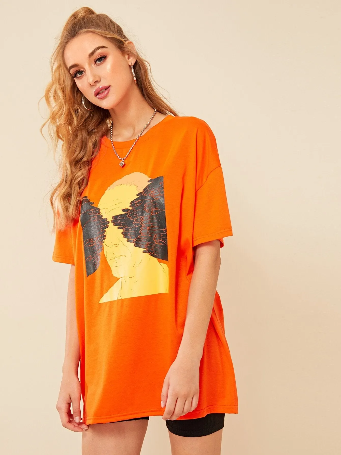 Neon Orange Figure Print Tee