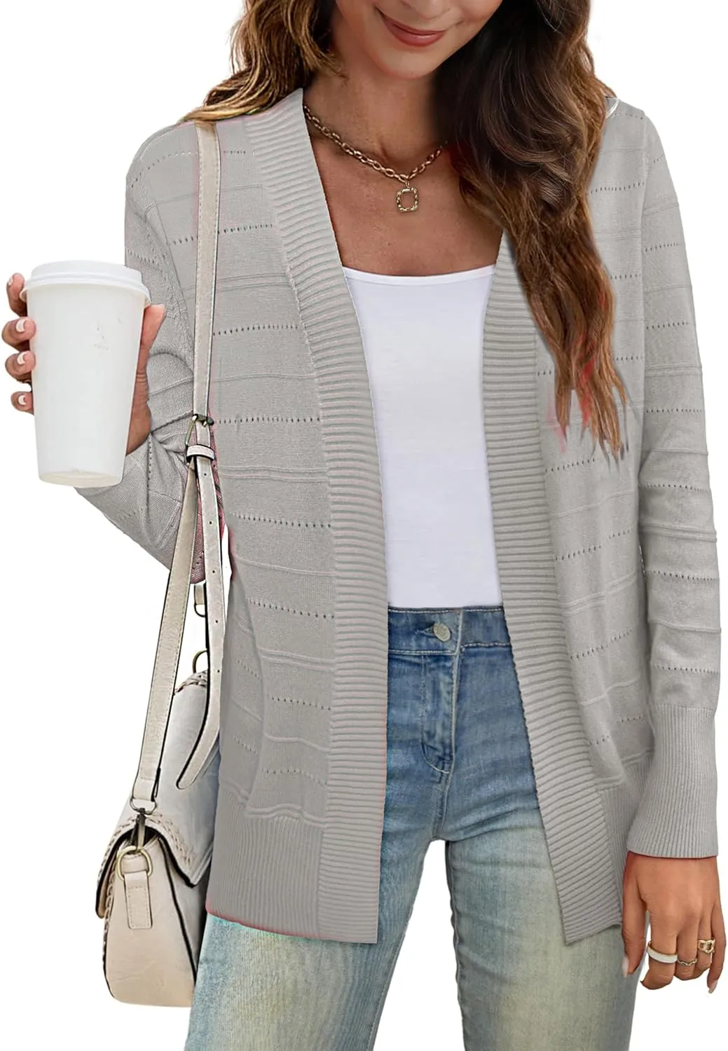OmicGot Women's Long Sleeve Open Front Chunky Cable Knit Loose Cardigan Sweater