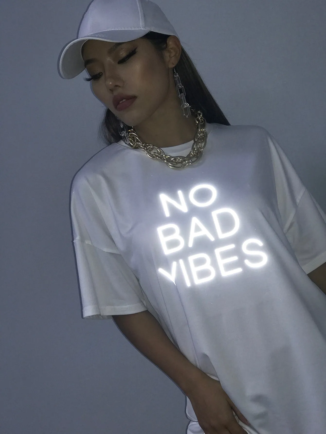 Reflective Letter Graphic Longline Tee