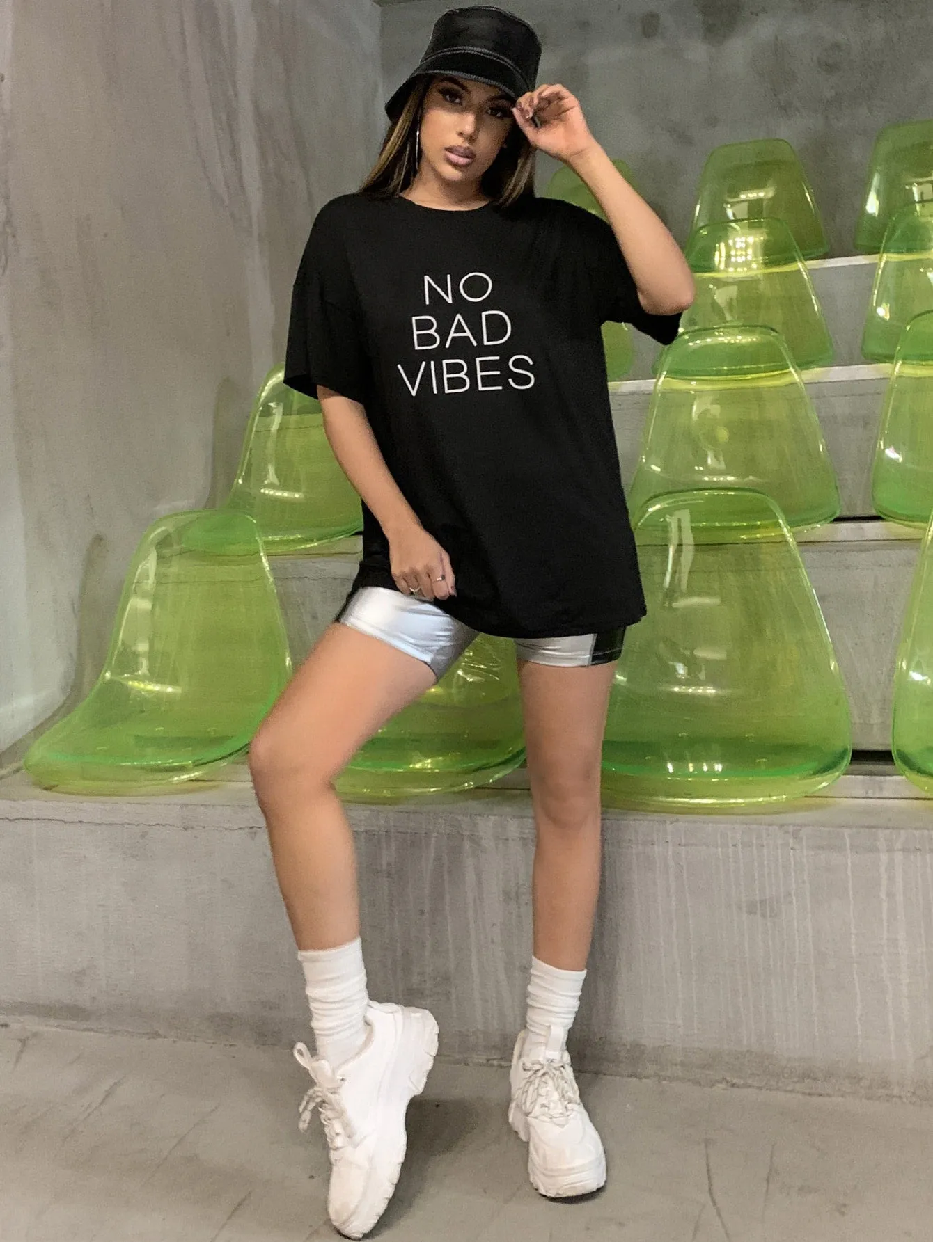 Reflective Letter Graphic Longline Tee