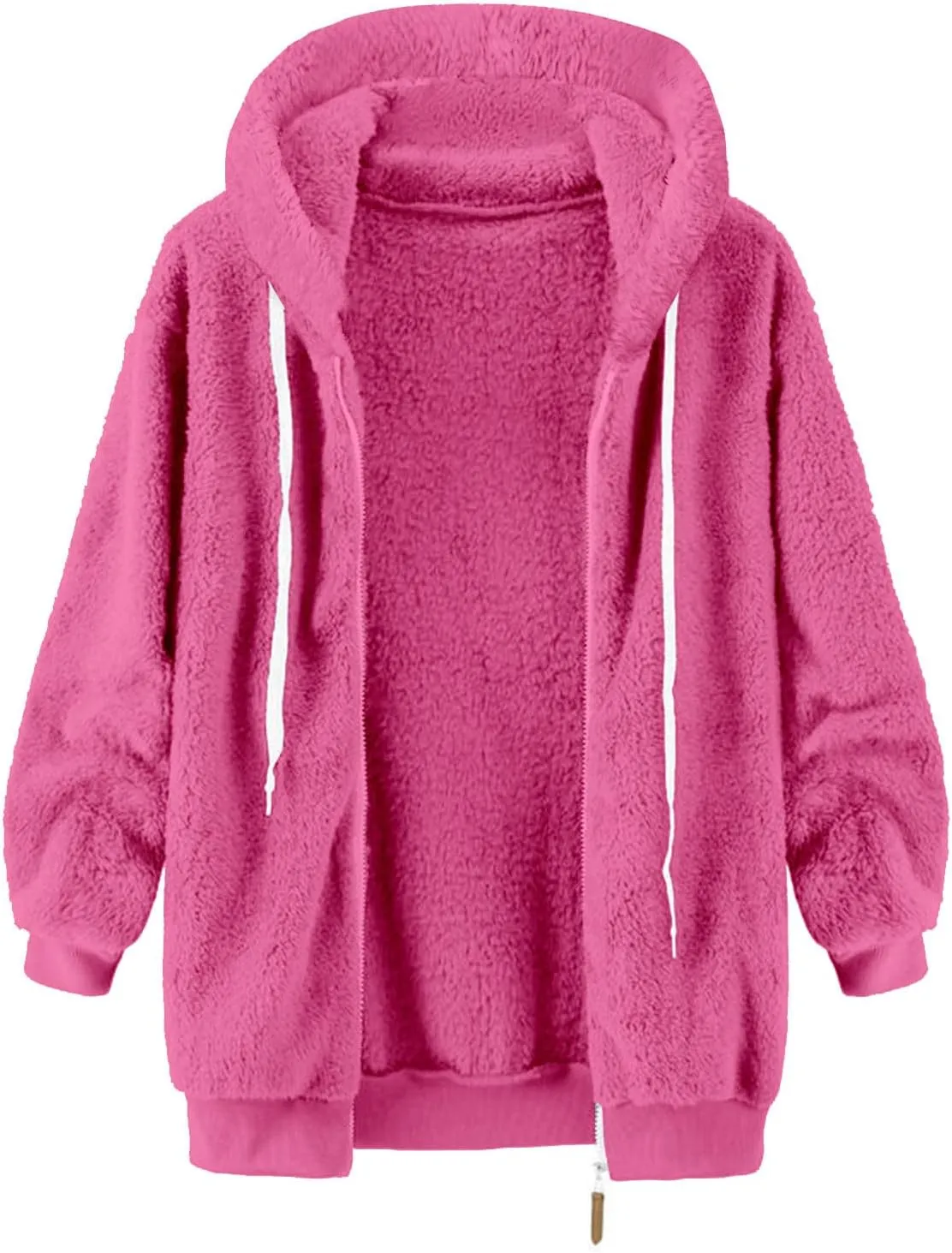 Sherpa Fleece Jacket For Women Full Zip Oversized Long Sleeve Hooded Fuzzy Cardigan Coat Fashion Winter Outwear