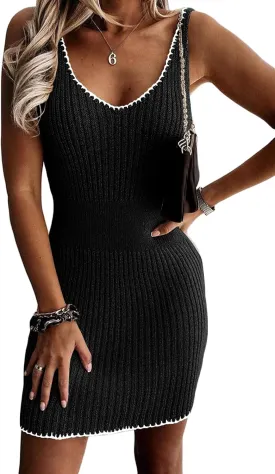 Sidefeel Womens 2025 Summer V Neck Ribbed Knit Sleeveless Tank Dresses Sexy Bodycon Club Night Out Dresses
