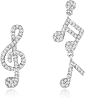 Silver Music Note Earrings Chunky Musical Themed Dangle Drop Jewelry Treble Clef Gifts for Music Lovers Women