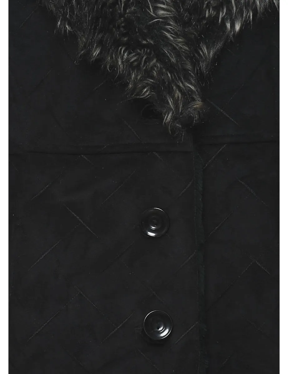 Single Breasted Black Faux Shearling Lined Afghan Jacket - L