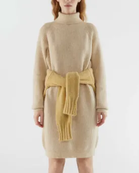 Turtleneck Knit Dress in Beige