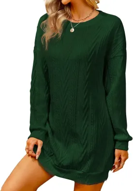 VIMPUNEC Women Crewneck Cable Knit Sweater Dress Long Sleeve Oversized Casual Pullover Dress