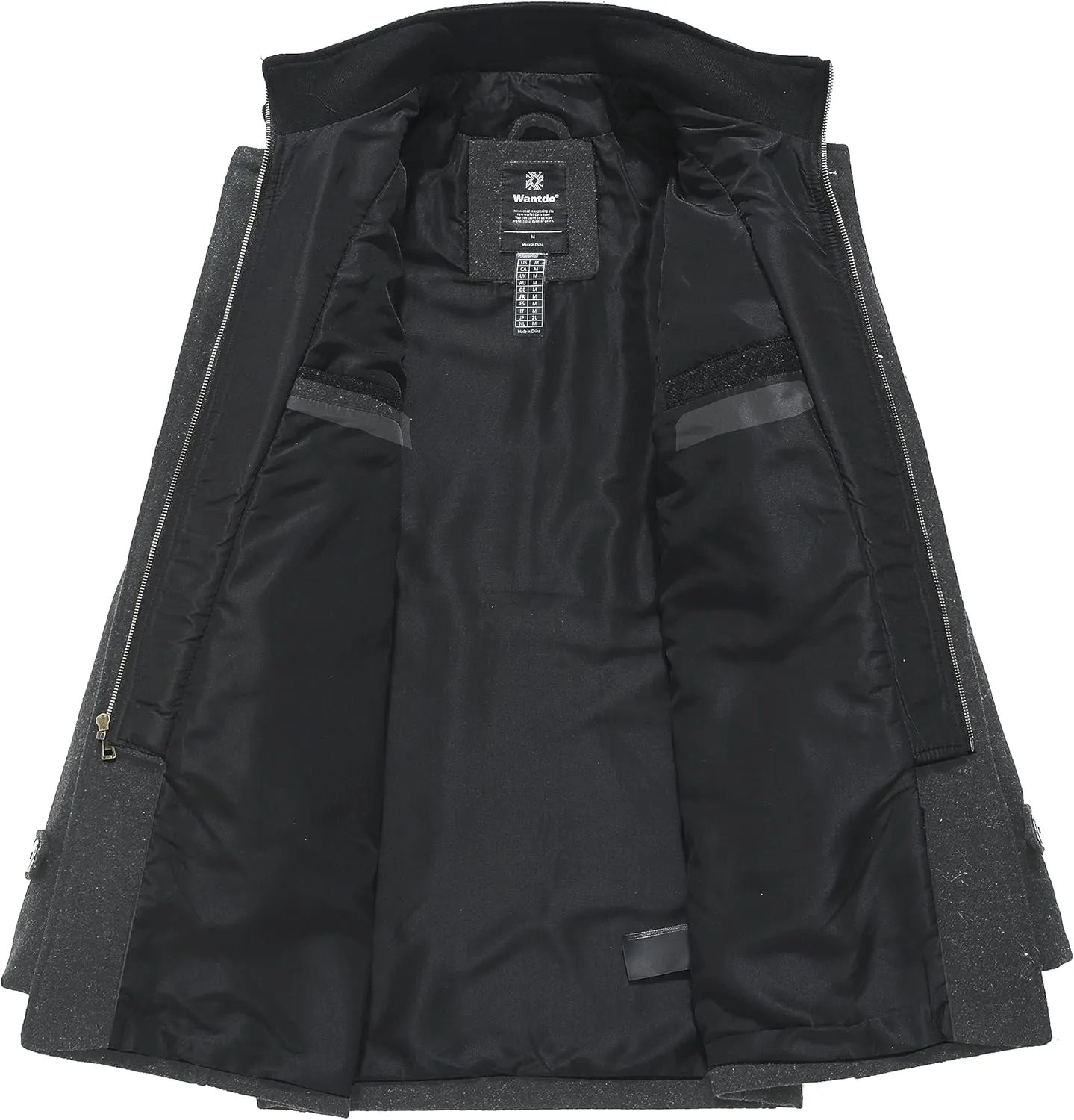 wantdo Men's Wool Blend Jacket Stand Collar Windproof Pea Coat